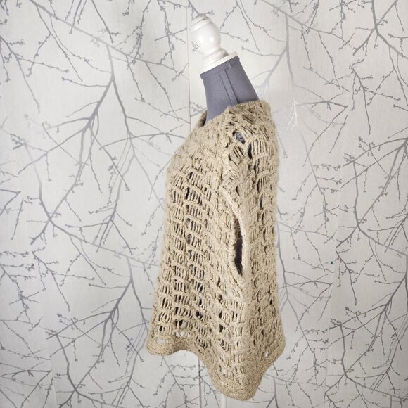 Zara Beige Chunky Open Knit Boxy Fit Short Sleeve Sweater - Picture 4 of 8